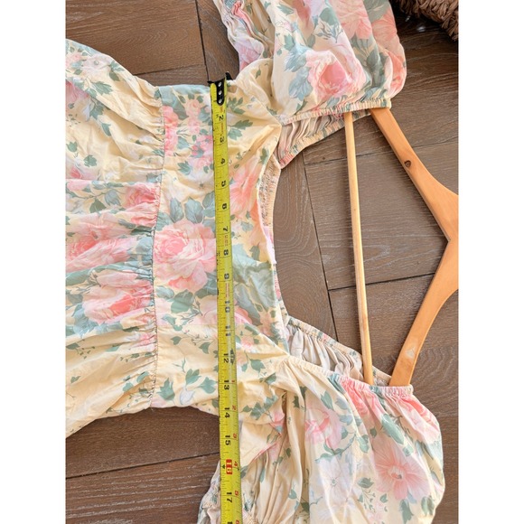 Selkie Hampton Floral Puff Sleeve Romper Women Yellow Pastel Size Large - Picture 9 of 12